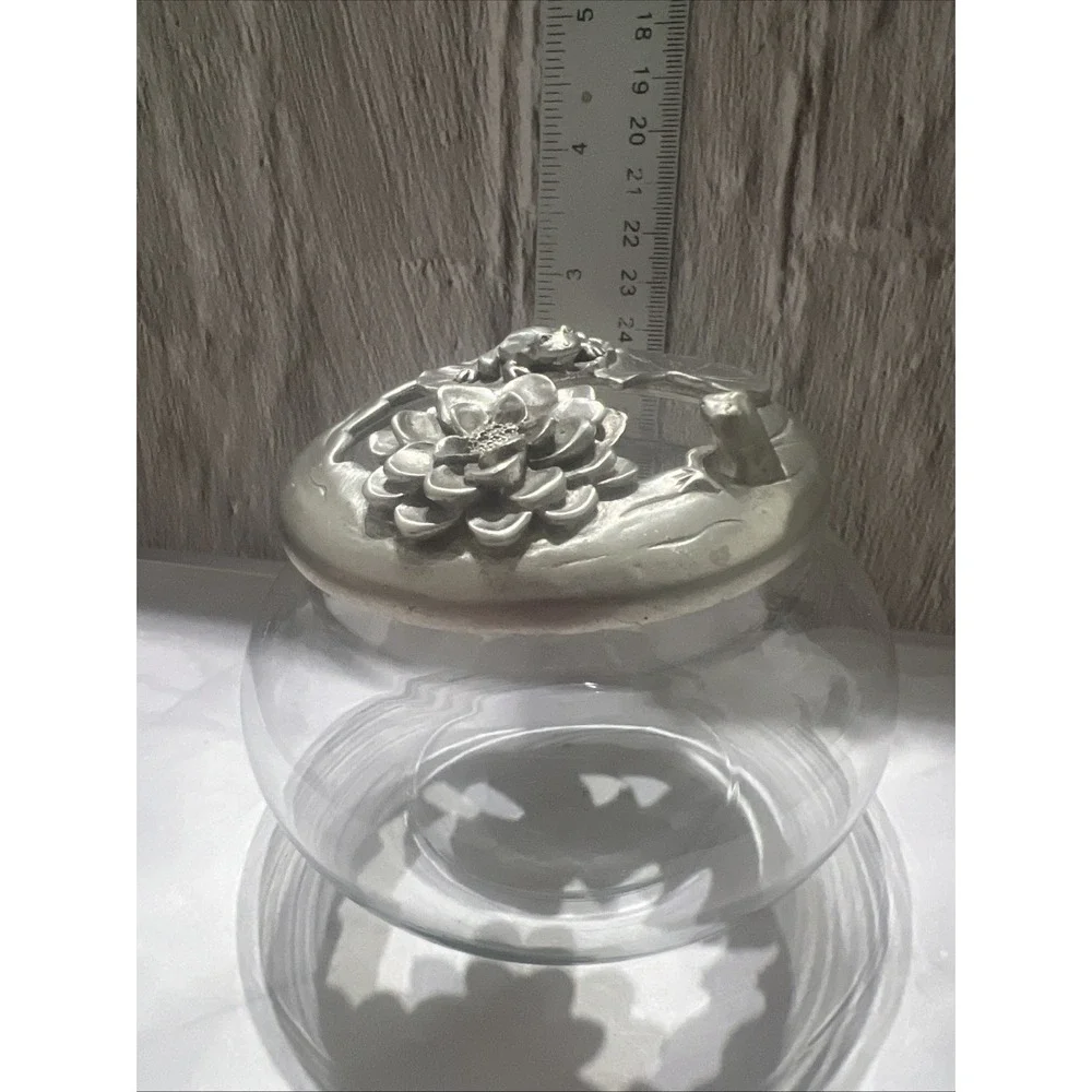 🌸 Vintage 1992 Ganz Canada Pewter Frog & Lily Pad Vanity Powder Jar